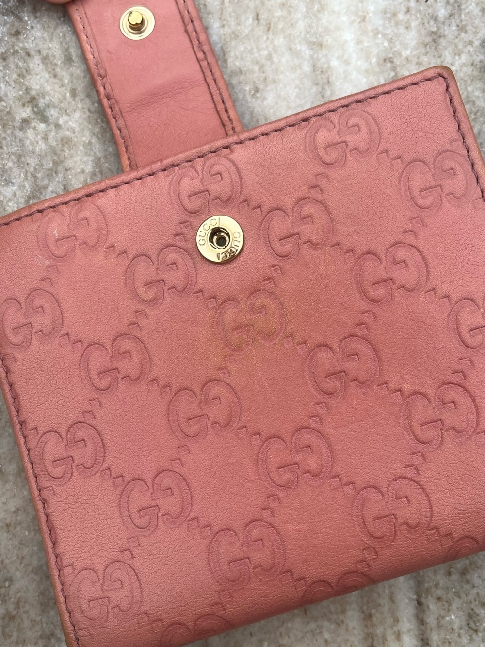 Gucci Compact Bifold Wallet GG Embossed Pink Shima Leather with Gold Charm - Picture 8 of 16